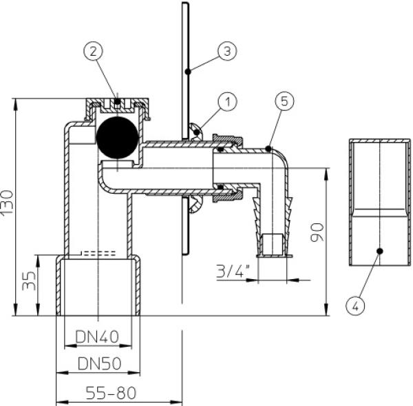Anschlusswinkel DN40 für Sanibroy-WC-Anlagen HL444